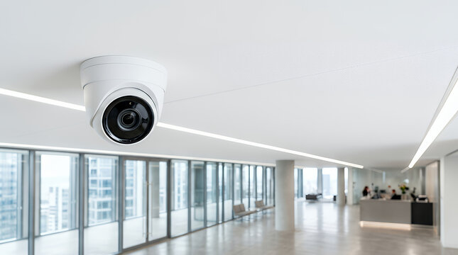 Modern Dome Security Camera on Clean Minimalist Ceiling
