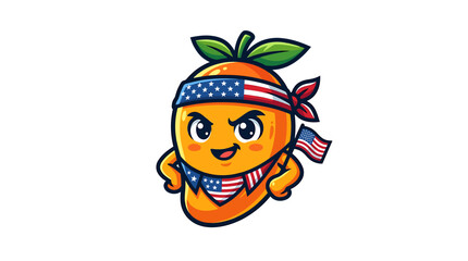 Fototapeta premium Cartoon Orange Character Wearing Patriotic Headband Smiling.