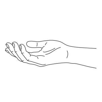Open hand holding gesture cupped palm line art illustration