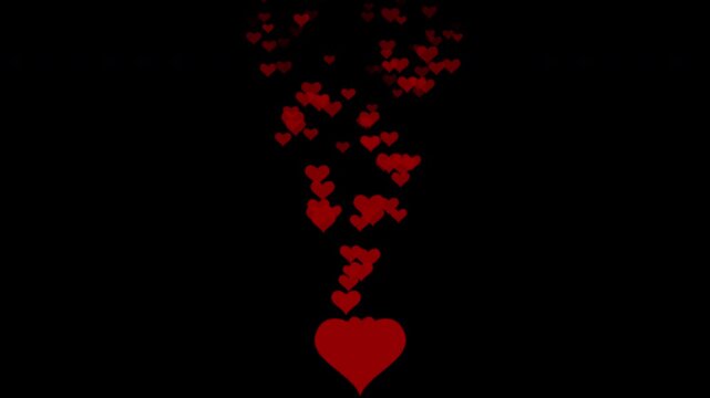 Social media heart reactions fountain floating upward animation alpha channel