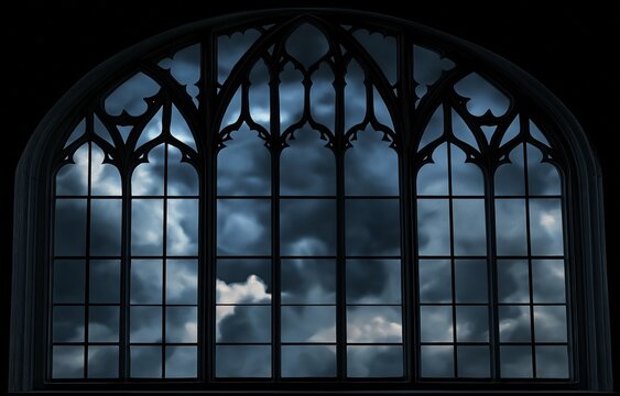 Gothic-style window with a stormy nite sky view