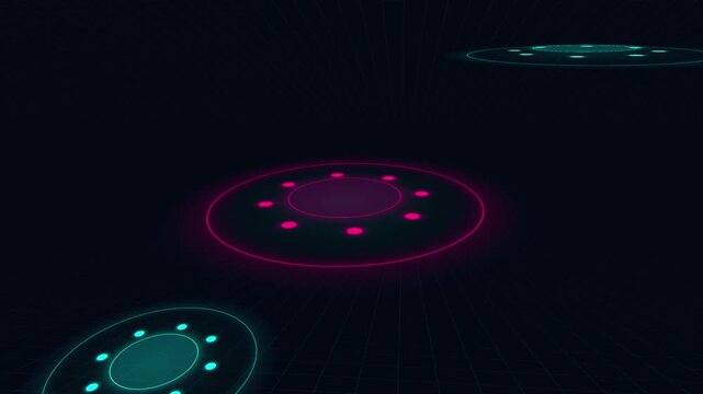 Digital Data Disc: A 3D digital motion graphics animation featuring a glowing futuristic circular disc and laser ring floating in a dark space.