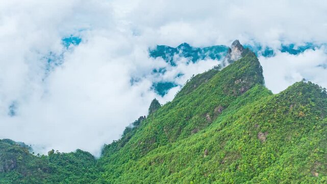 Aerial view of the sea of ​​clouds after rain at Mangshan Wuzhifeng Peak, Yizhang County, Chenzhou, Hunan Province