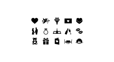 Fototapeta premium Wedding Icons Set, Romantic Symbols Collection, Love & Celebration Vector Graphics, 15 Elements