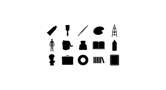 Art Supplies Icons, Creative Tools Set, Drawing and Painting Elements, Graphic Design Resources