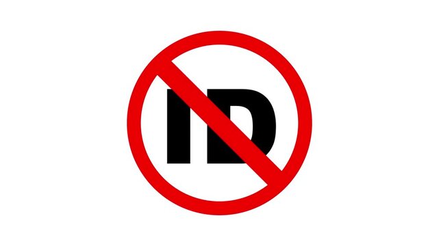 ID not allowed sign animation ,identification card not allowed warning sign animation,ID restricted area warning animation,A circular red and black no id text icon animation.