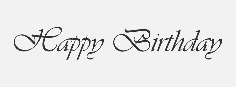 Calligraphic happy birthday lettering with elegant swirls and flourishes