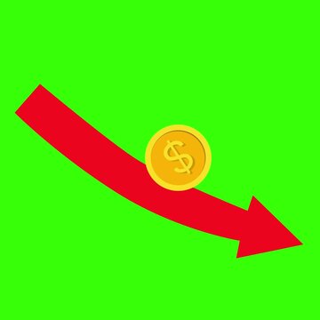 Falling dollar coins animation. Dollar coins rolling down. Business loss and declining profits