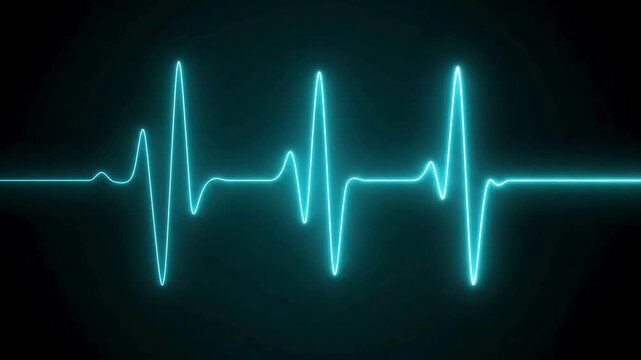 ECG monitor beating heart with a neon electrocardiogram overlay, featuring dynamic HUD elements and a gradient background.Abstract neon heartbeat signal icon animation black background . Heartbeat