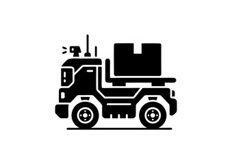 Fototapeta premium Black Forklift Truck with Cargo Box Vector Icon Isolated on White Background, Warehouse Logistics Material Handling and Industrial Transport Symbol