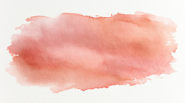 Soft Coral Pink Watercolor Paint Brush Stroke Texture on White Paper Background