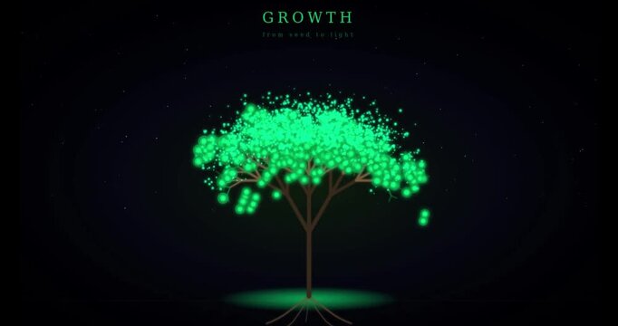 Growing Particle Tree Animation from Seed to Light in Dark Space