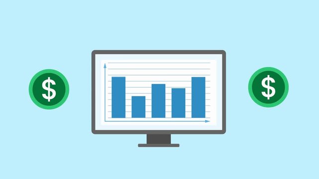 Digital line graph tracks upward moving corporate revenue. Interactive line graph demonstrates successful financial forecasting. Economic growth concept with corporate line graph.  data visualization 