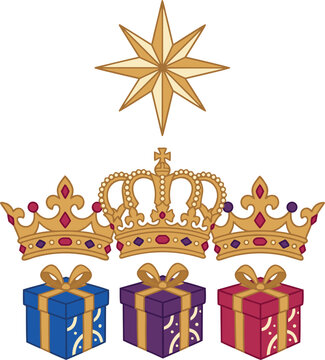 Three Kings Day Crowns and Gifts Epiphany Vector