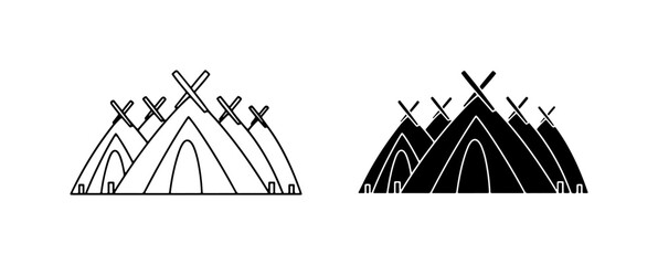 Tipi Camp Icons, Native American Tents, Indigenous Shelter Vector Set, Outdoor Adventure © Russel