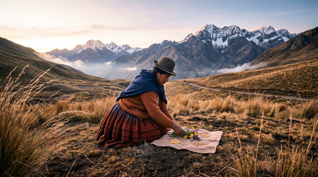 Mujer en ceremonia espiritual tradicional andina