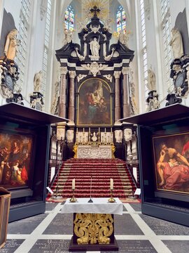 High Altar and Sanctuary Inside St. Paul's Church (Sint-Pauluskerk) in Antwerp, Belgium
