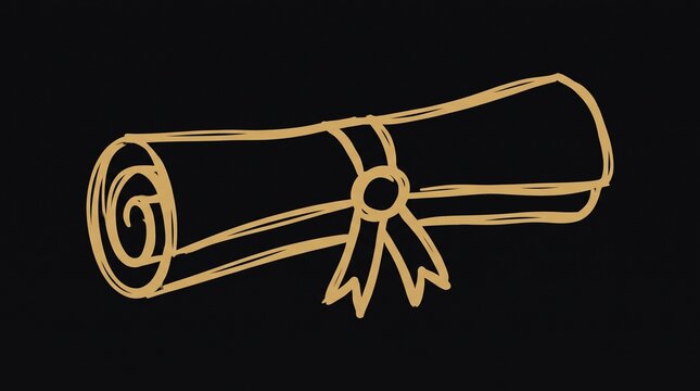 Golden line art diploma scroll with ribbon on dark background