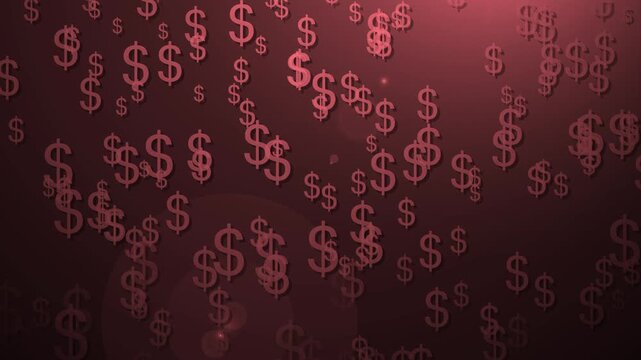 Many dollar signs floating on a dark gray background, showing money finance and wealth concepts animation