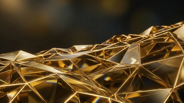 Abstract geometric gold surface with refraction and light effects