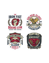 Fototapeta premium Vintage Boxing Club Badges and Retro Fight Emblems Set.