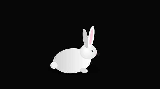 Minimalist 3D white rabbit illustration on black background representing cute animal pet for graphic design and holiday themes