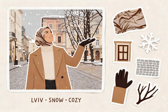 Lviv Winter Charm: Cozy Street Scenes with Snowflakes and Historic Architecture