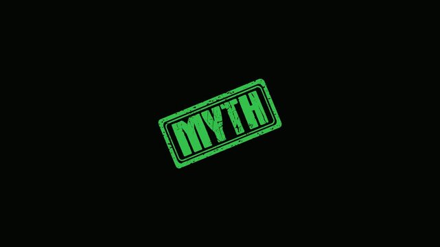 Green Myth Rubber Stamp Impression Repeated on Black Background for Fact Checking and Debunking Concepts
