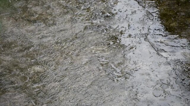 Rain water flowing over the concrete floor