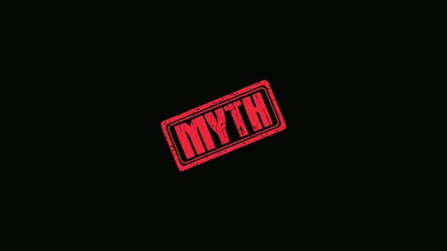 Red Myth Rubber Stamp Impression Animated on Black Background for Fact Checking and Debunking Concepts