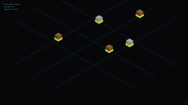 Minimalist isometric grid visualization with 3D blocks on dark background