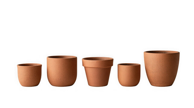 Set of five terracotta plant pots in different sizes
