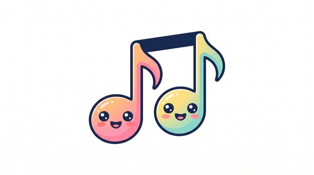 Cute Happy Musical Notes Emoji Vector Character Smiling