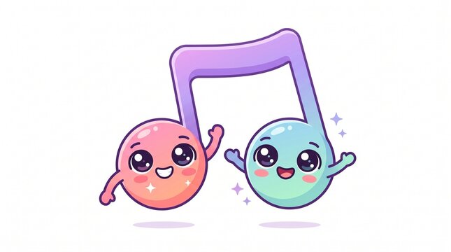 Cute Happy Musical Notes Emoji Vector Character Smiling