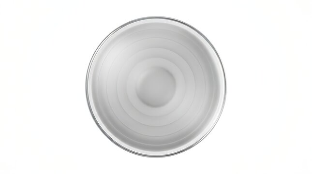 Top view of a minimalist white ceramic plate isolated on a clean white background