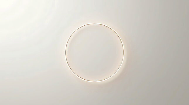 Minimalist illuminated glowing circular wall lamp fixture on white wall