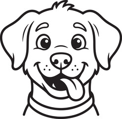 Obraz premium Cute cartoon puppy dog head portrait black and white line art illustration for coloring book page