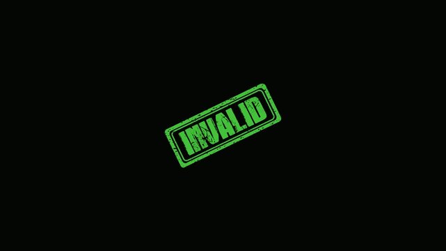 Green Invalid Rubber Stamp Impression Repeating Pattern Isolated on a Solid Black Background Motion Graphic