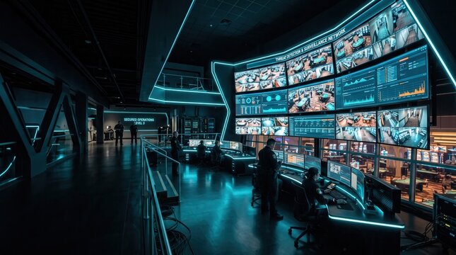 Security personnel monitoring digital surveillance screens in a casino control room. Advanced artificial intelligence systems track gaming floor activity.
