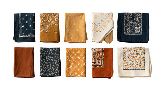 Set of folded bandanas in different patterns