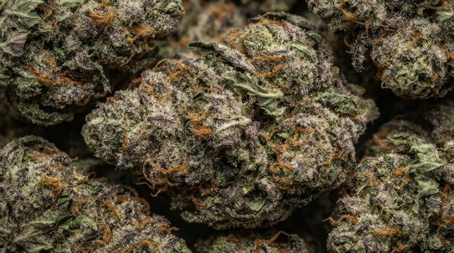 Close-up of Fresh Cannabis Buds with Green and Purple Hues