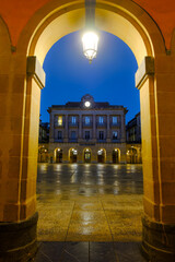 Fototapeta premium Sunrise at Constitution Square in San Sebastian City Center, Gipuzkoa, Basque Country, Spain