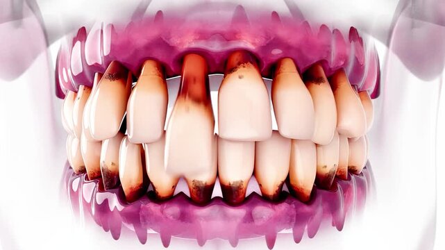 Medical Animation Showing Microbial Infection of Teeth and Gingival Tissue