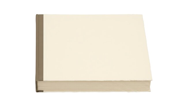 Blank hardcover book with a beige cover and a brown spine isolated on a white background for design mockups