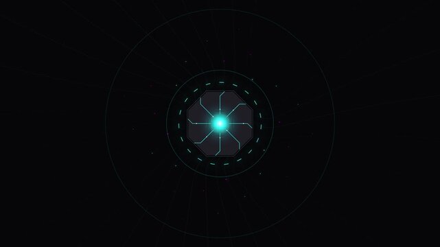 Futuristic digital core with glowing blue elements, depicting an advanced technological concept, energy source, or artificial intelligence nucleus in an abstract, dark environment