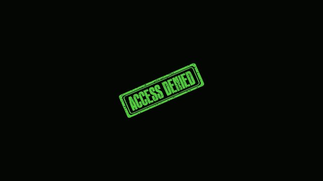 Green Access Denied Rubber Stamp Effect Animation Isolated on Black Background for Cyber Security Concept