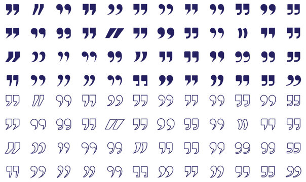 Set of quote mark, quotes icon, sign, symbol, emblem. Ditto marks icon set. Quotation marks. Dialogue discussion symbol for UI UX, website, mobile app.