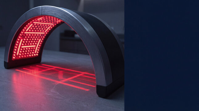Red light therapy panel device emitting red light for wellness clinic skin treatment