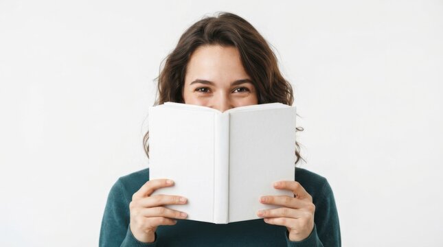 Young Woman Holding a Book and Smiling Happily