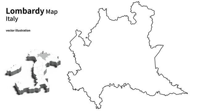 Lombardy Region Map Italy Solid Silhouette, Minimal European Regional Land Boundary Line Layout Vector Illustration